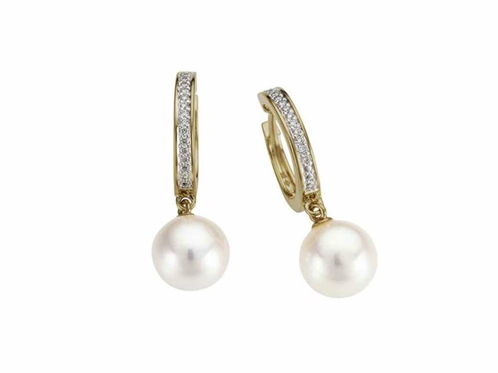 Oorbellen afh parel+brilj - 18kt Geelgoud | COLLECTION VANSCHOENWINKEL